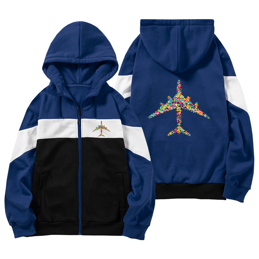 Colourful Airplane Designed Colourful Zipped Hoodies