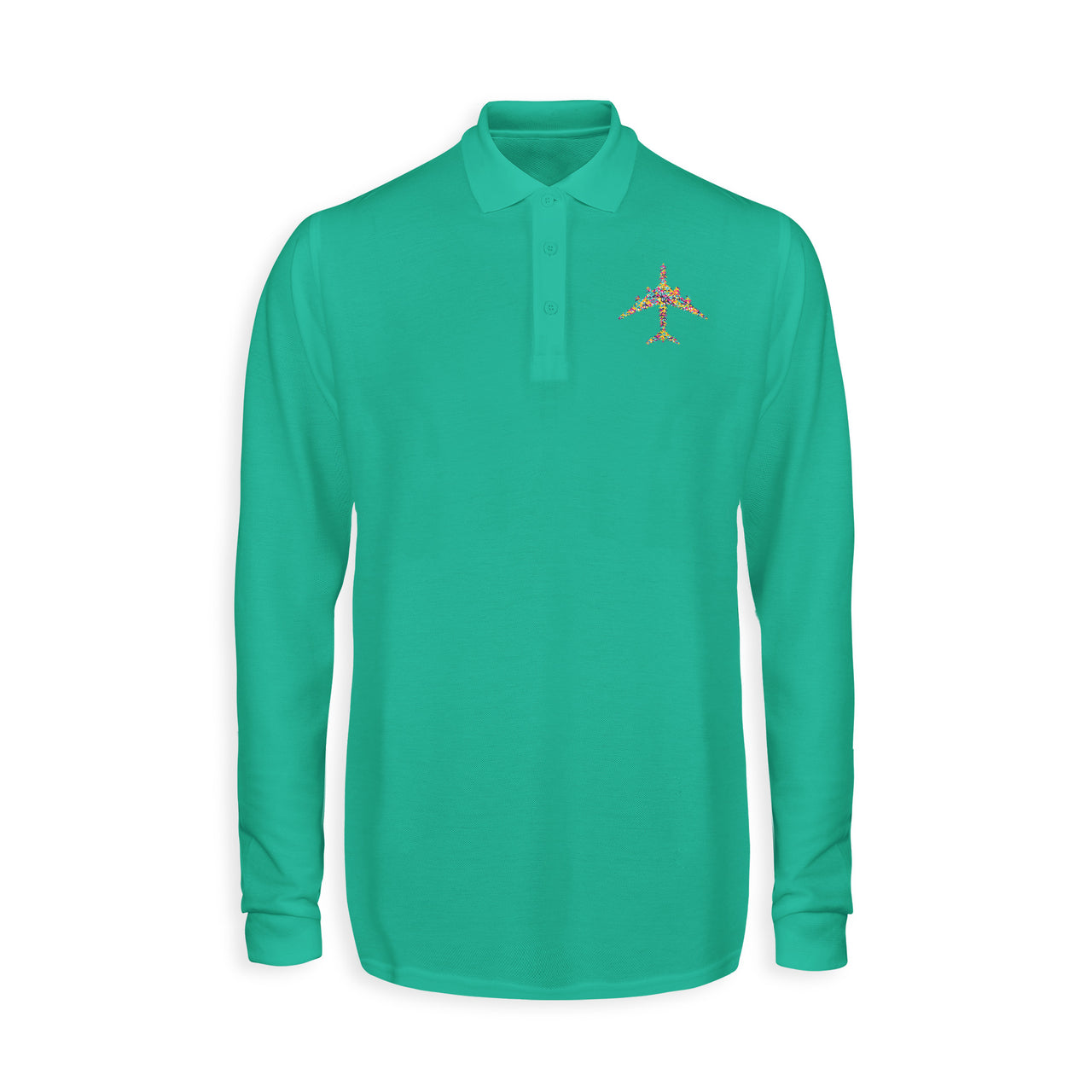 Colourful Airplane Designed Long Sleeve Polo T-Shirts