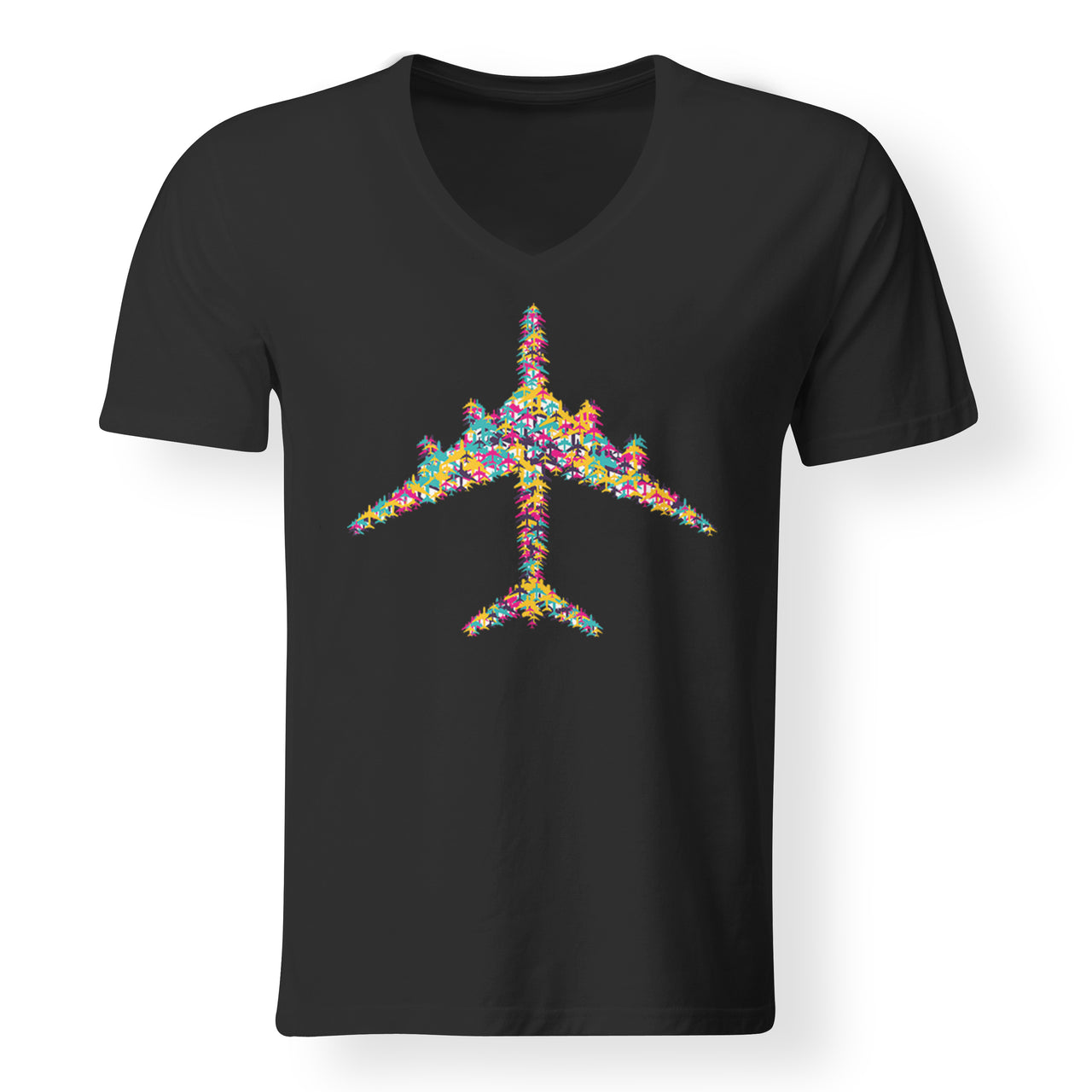 Colourful Airplane Designed V-Neck T-Shirts
