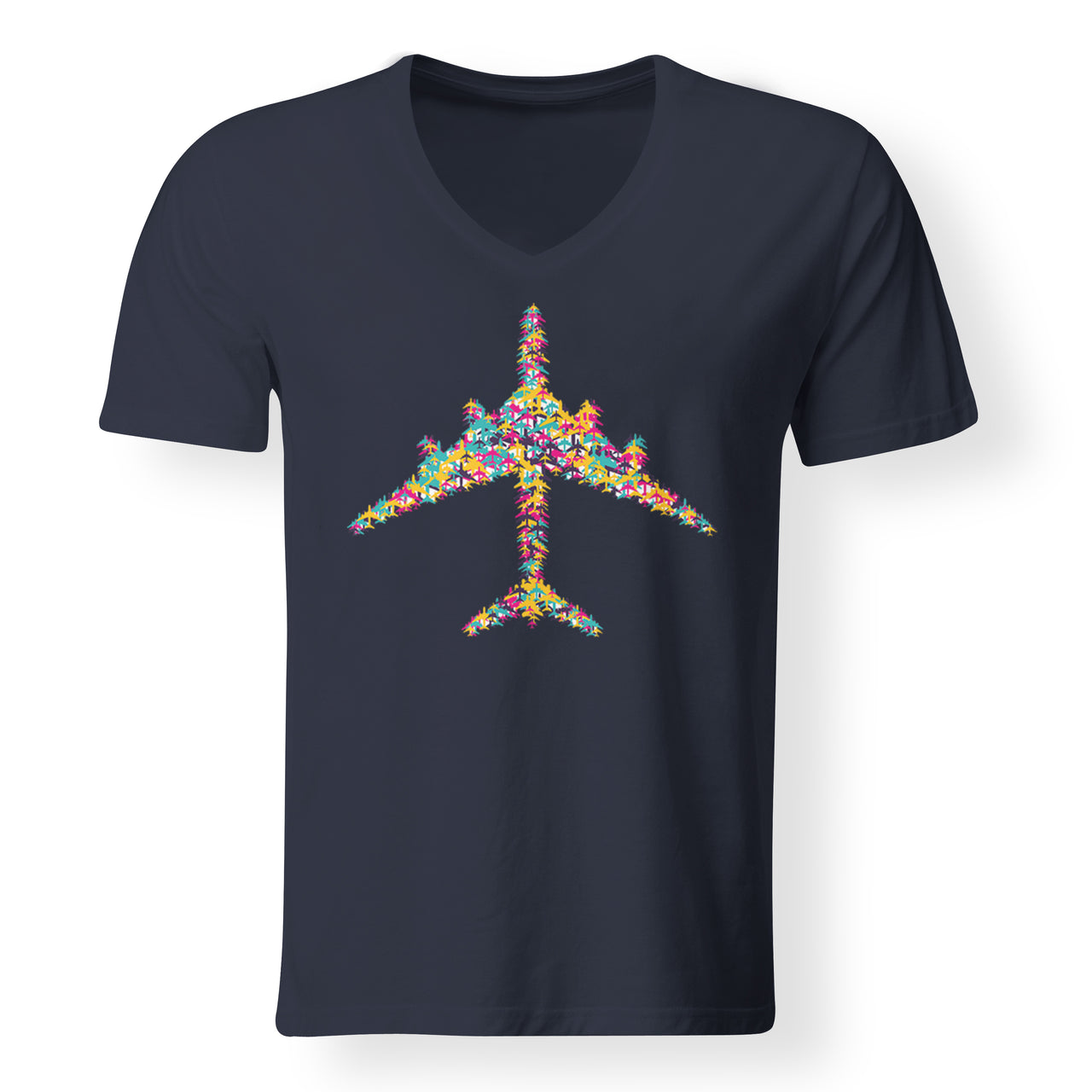 Colourful Airplane Designed V-Neck T-Shirts