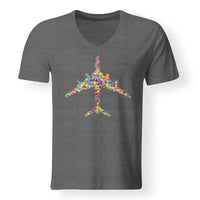 Thumbnail for Colourful Airplane Designed V-Neck T-Shirts