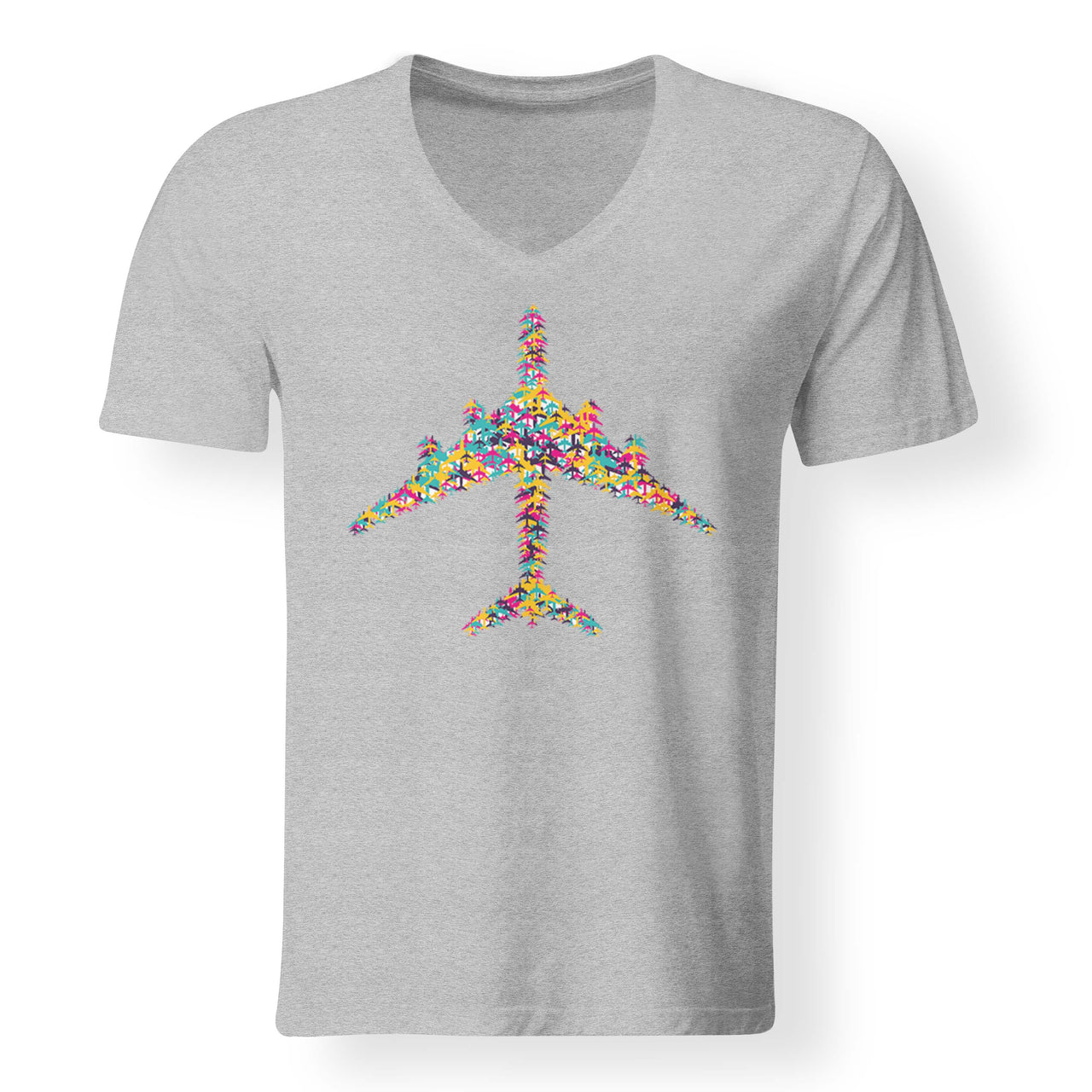 Colourful Airplane Designed V-Neck T-Shirts