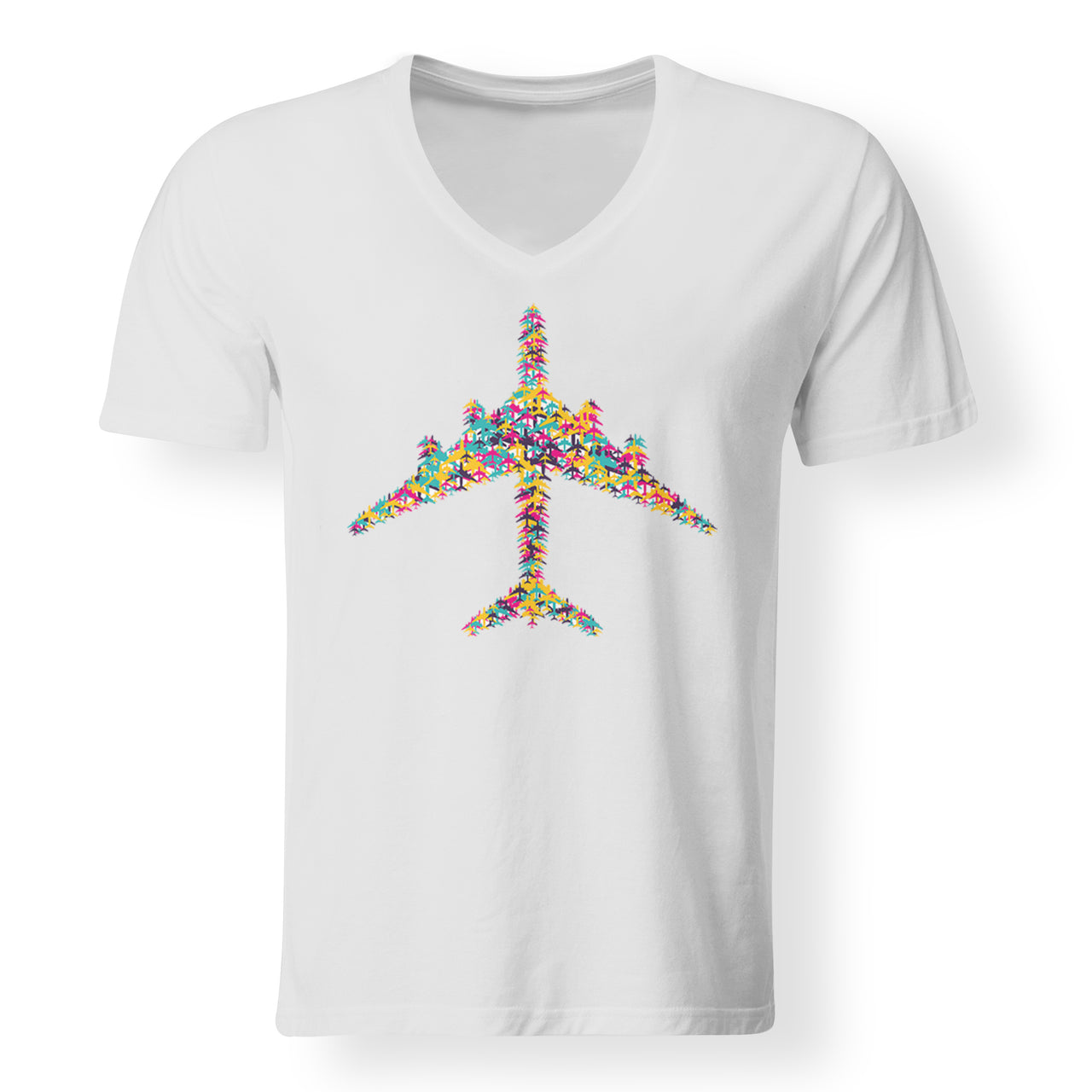 Colourful Airplane Designed V-Neck T-Shirts