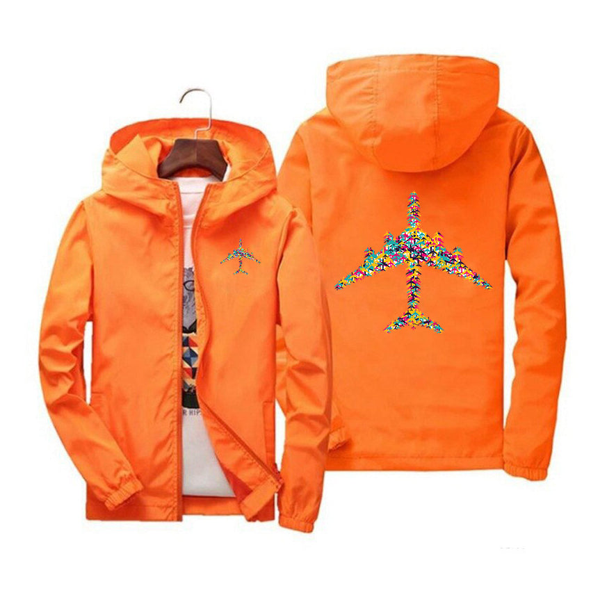 Colourful Airplane Designed Windbreaker Jackets