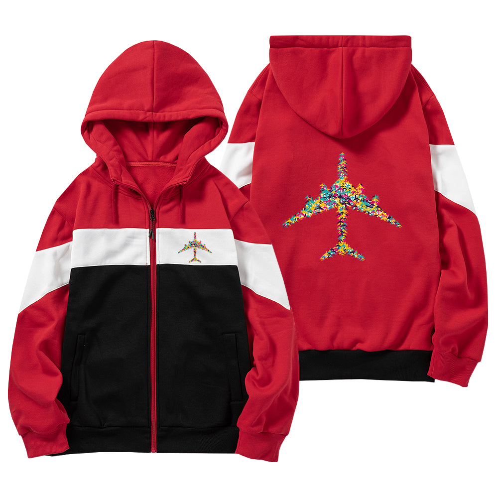 Colourful Airplane Designed Colourful Zipped Hoodies