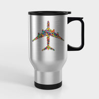 Thumbnail for Colourful Airplane Designed Travel Mugs (With Holder)