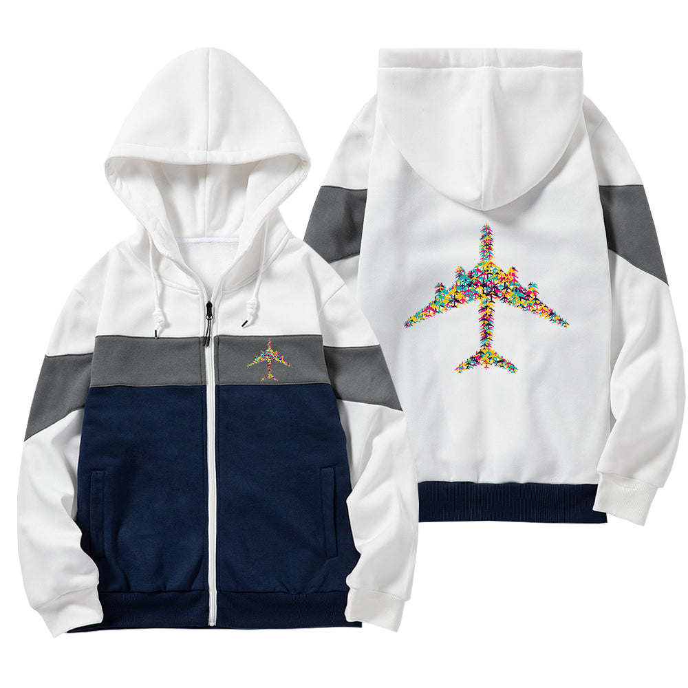 Colourful Airplane Designed Colourful Zipped Hoodies