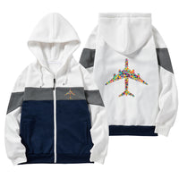 Thumbnail for Colourful Airplane Designed Colourful Zipped Hoodies