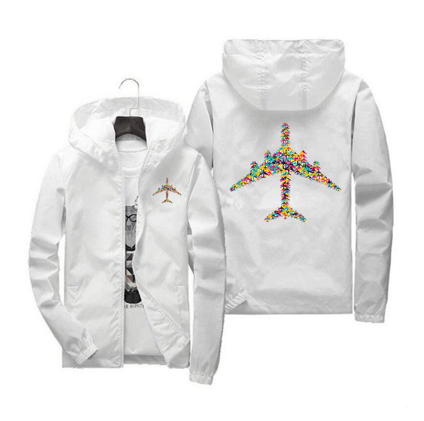 Colourful Airplane Designed Windbreaker Jackets