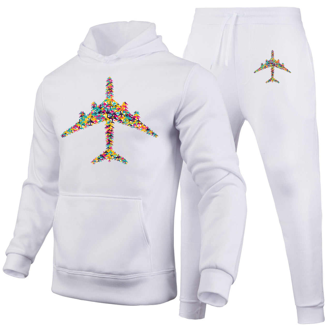 Colourful Airplane Designed Hoodies & Sweatpants Set