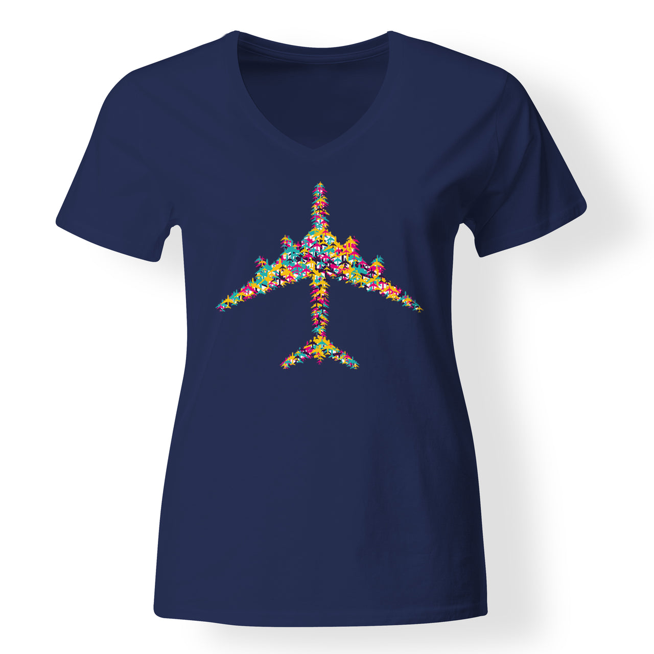 Colourful Airplane Designed V-Neck T-Shirts