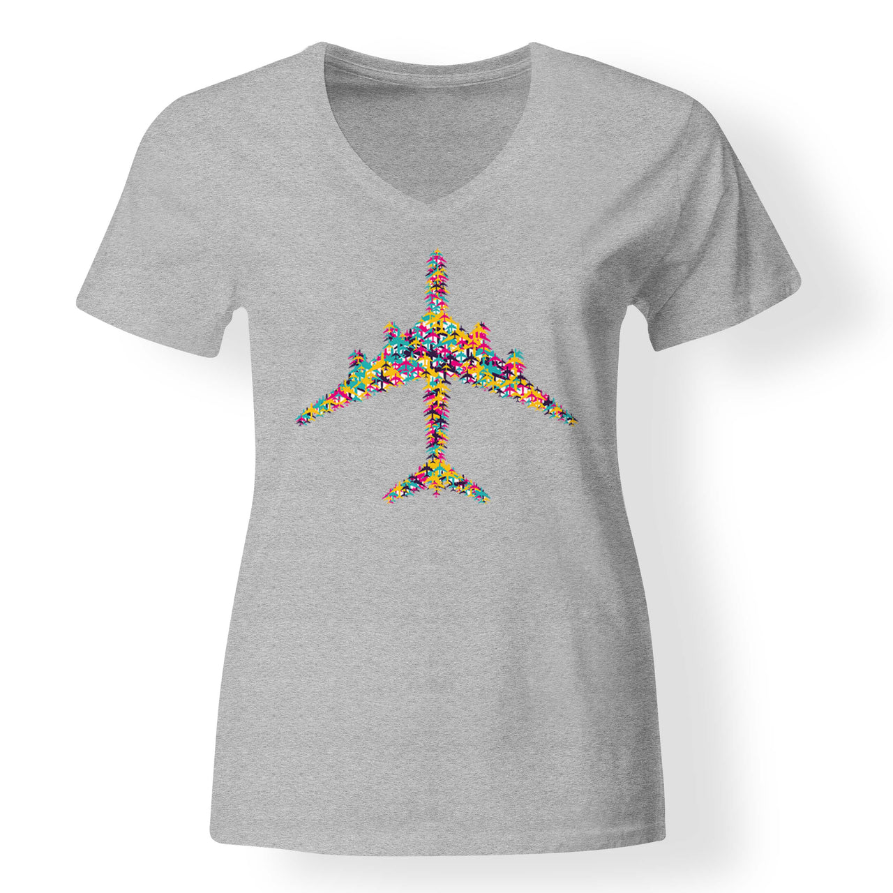 Colourful Airplane Designed V-Neck T-Shirts