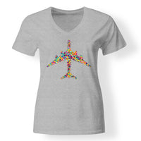 Thumbnail for Colourful Airplane Designed V-Neck T-Shirts