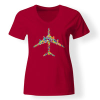Thumbnail for Colourful Airplane Designed V-Neck T-Shirts