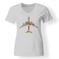 Thumbnail for Colourful Airplane Designed V-Neck T-Shirts