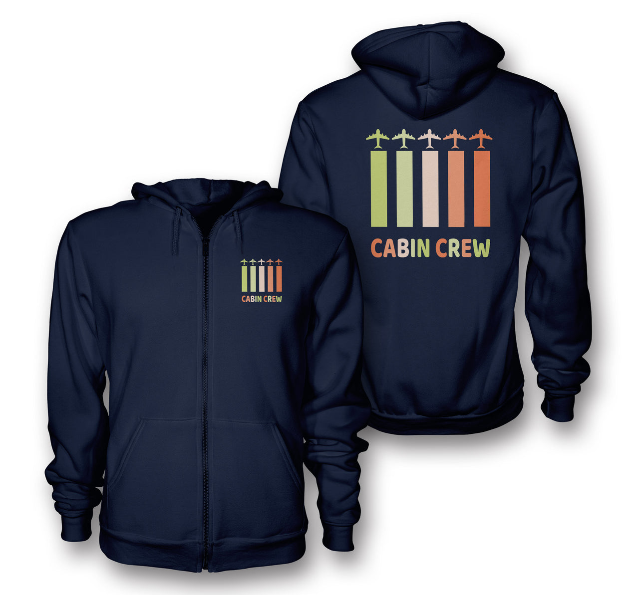 Colourful Cabin Crew Designed Zipped Hoodies