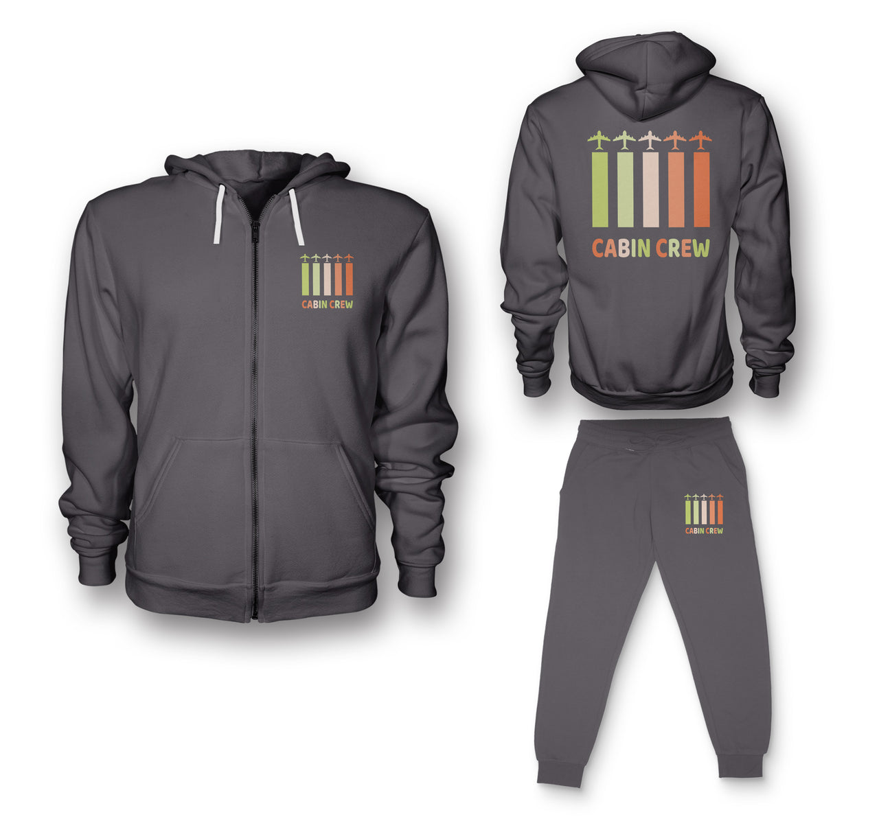 Colourful Cabin Crew Designed Zipped Hoodies & Sweatpants Set