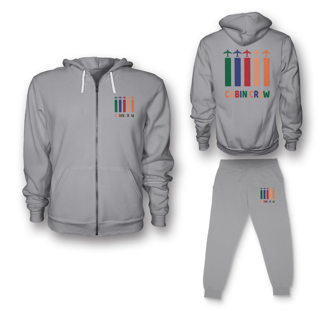 Colourful Cabin Crew Designed Zipped Hoodies & Sweatpants Set