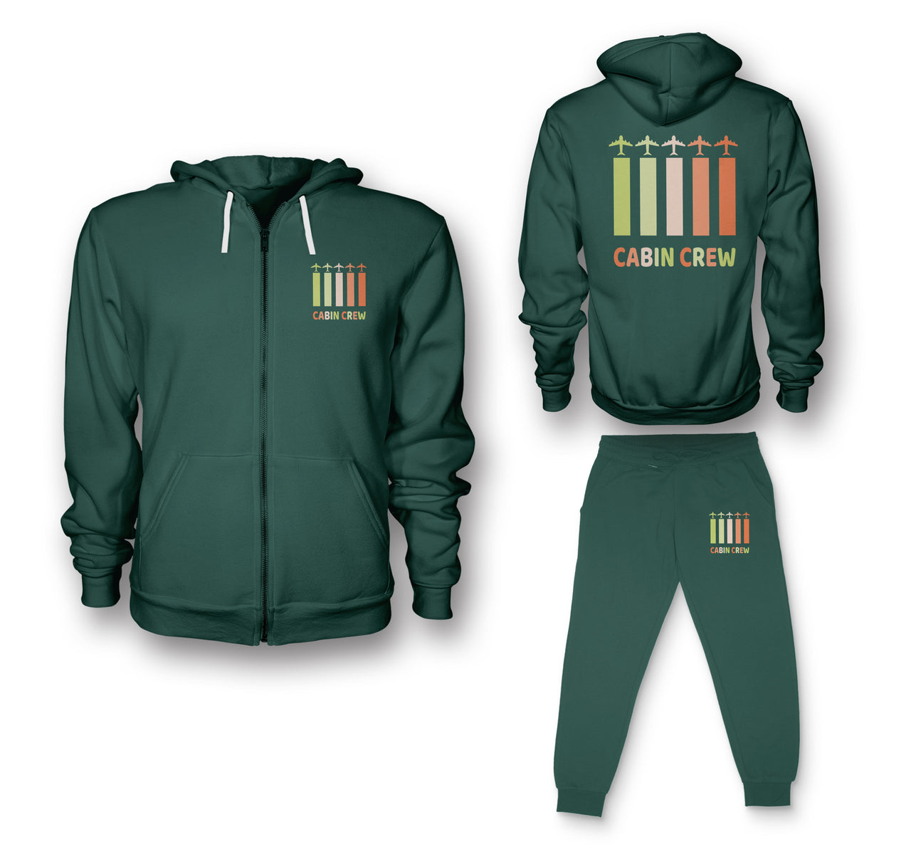 Colourful Cabin Crew Designed Zipped Hoodies & Sweatpants Set