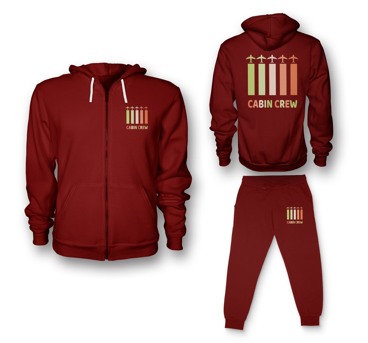 Colourful Cabin Crew Designed Zipped Hoodies & Sweatpants Set