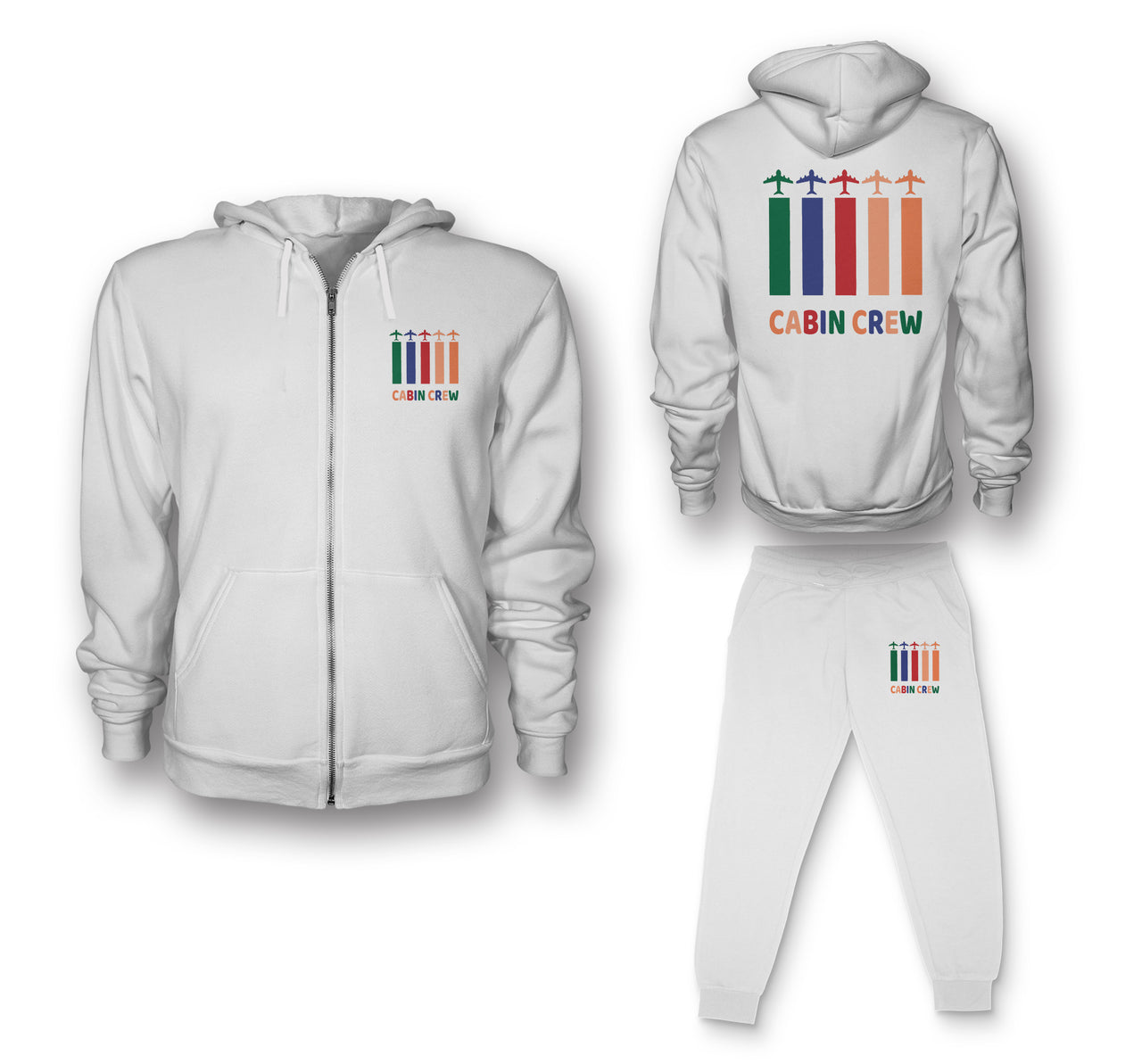 Colourful Cabin Crew Designed Zipped Hoodies & Sweatpants Set