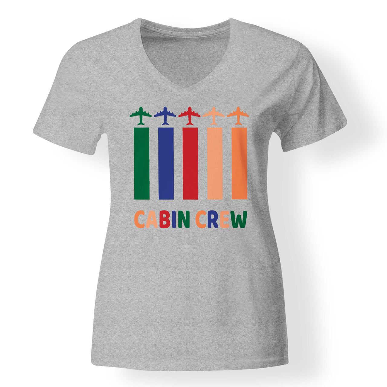 Colourful Cabin Crew Designed V-Neck T-Shirts