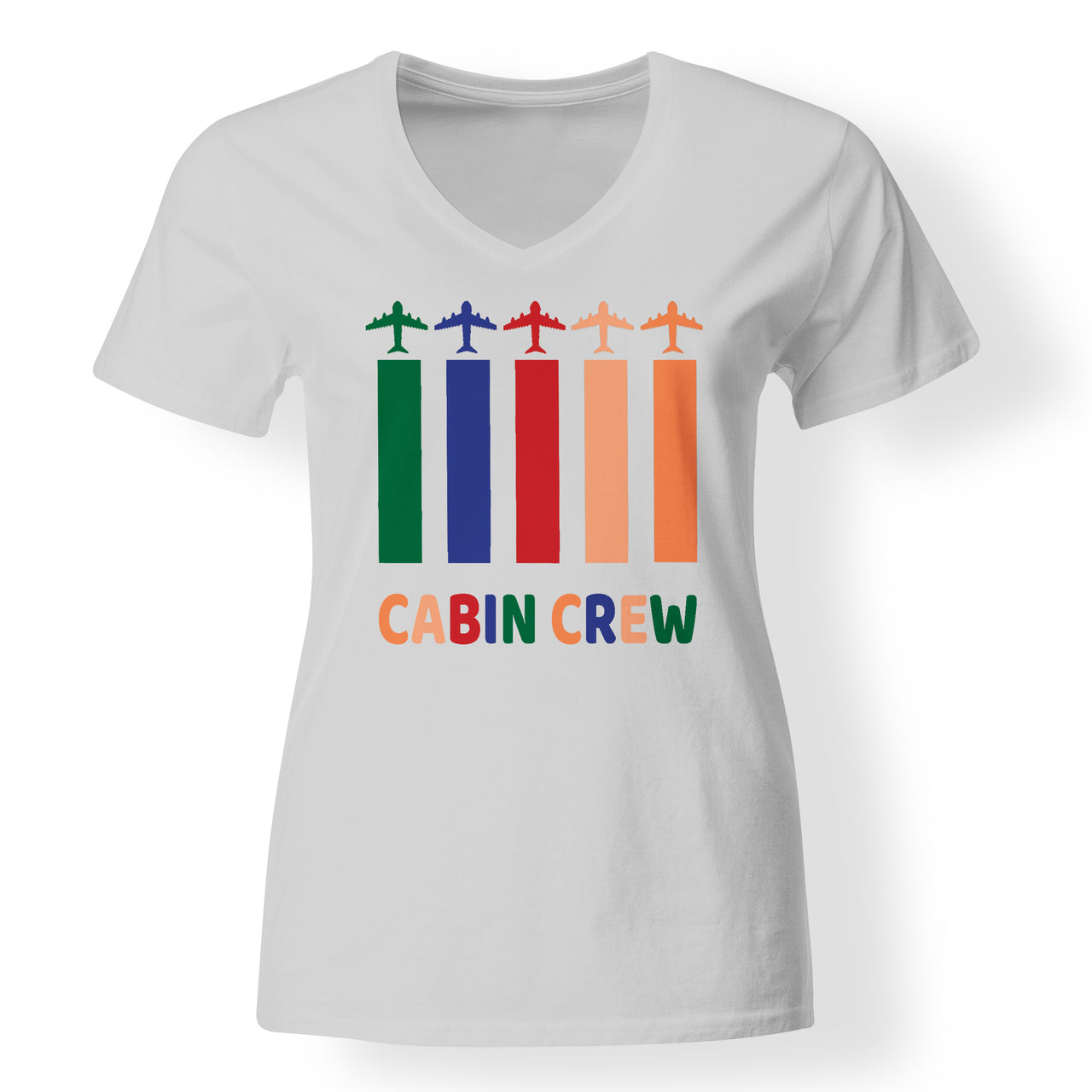 Colourful Cabin Crew Designed V-Neck T-Shirts
