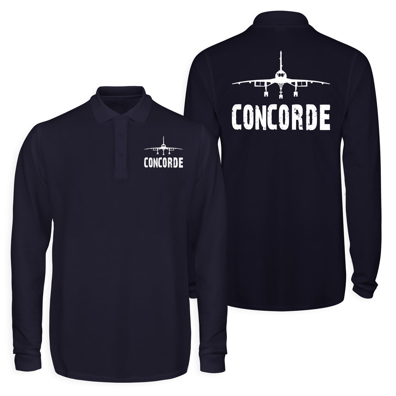 Concorde & Plane Designed Long Sleeve Polo T-Shirts (Double-Side)
