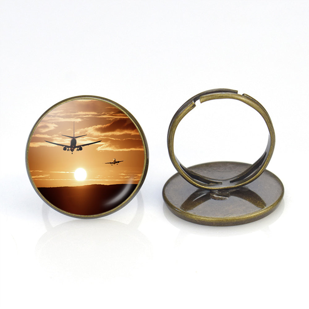 Two Aeroplanes During Sunset Designed Rings