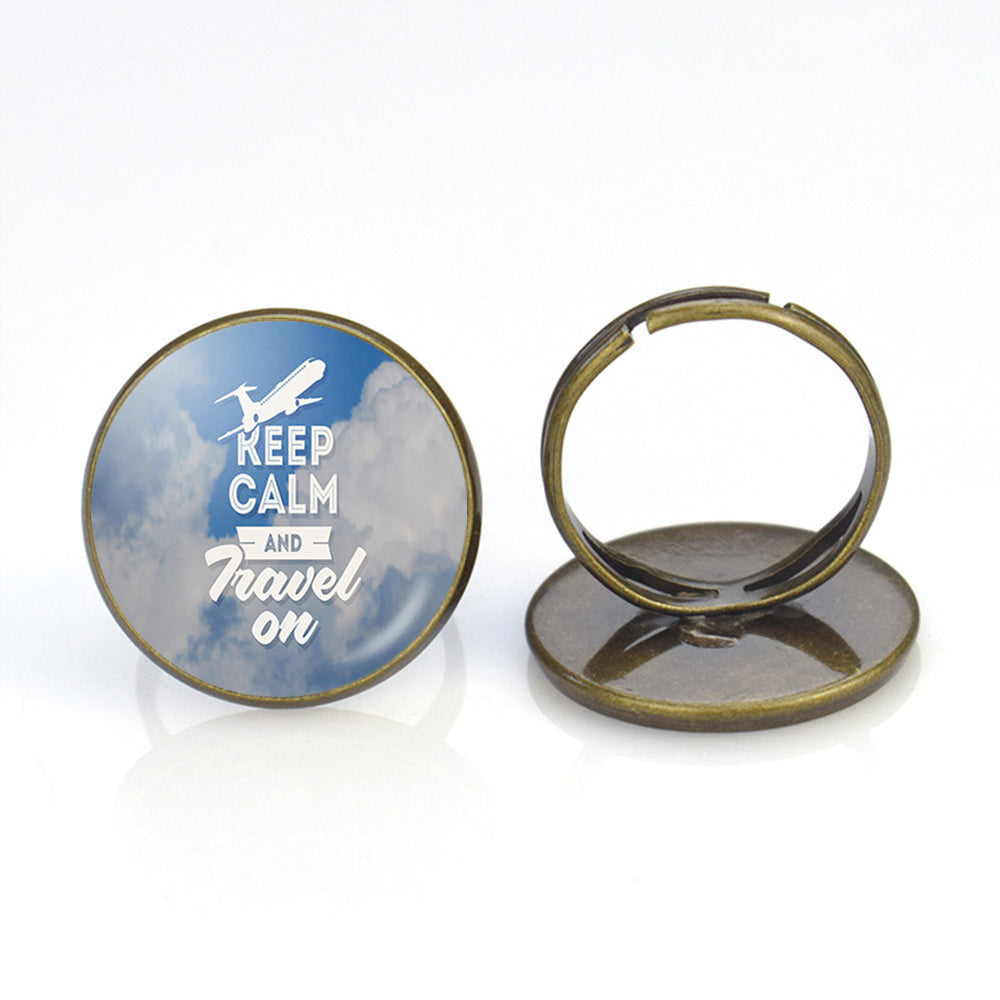 Keep Calm and Travel On Designed Rings