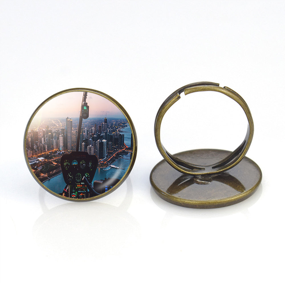 Amazing City View from Helicopter Cockpit Designed Rings