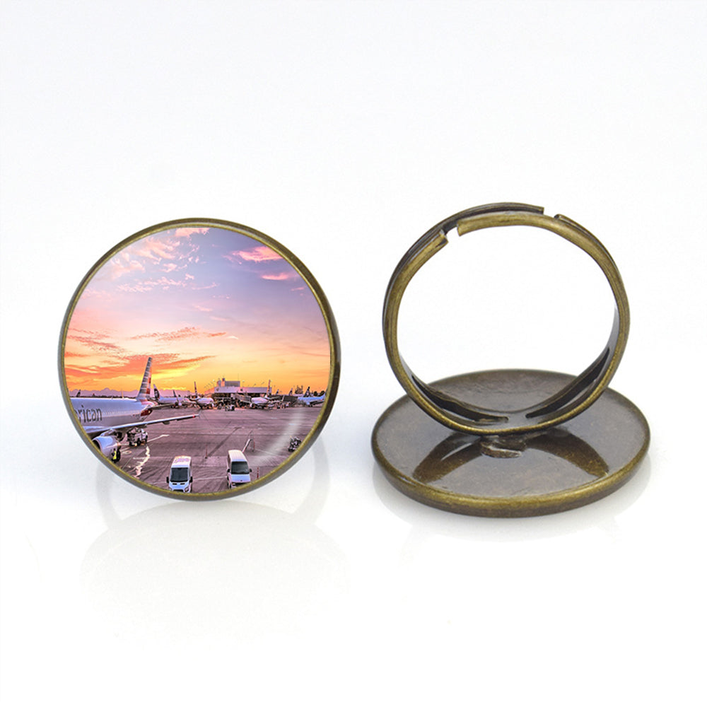 Airport Photo During Sunset Designed Rings