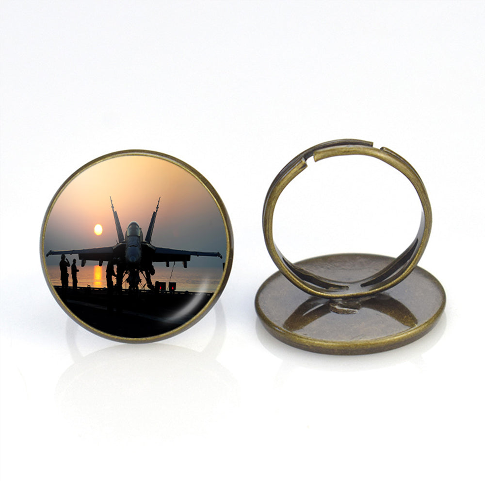 Military Jet During Sunset Designed Rings