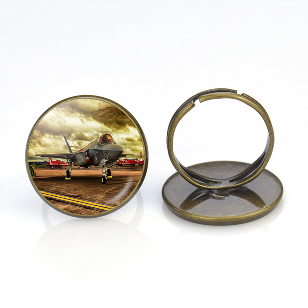 Fighter Jet 35 at Airbase Designed Rings