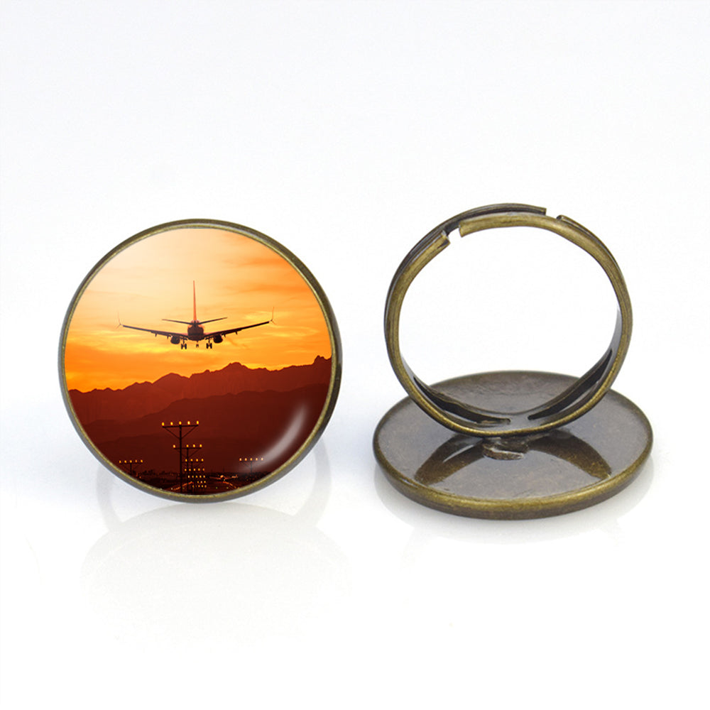 Landing Aircraft During Sunset Designed Rings