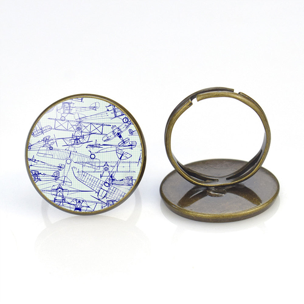 Amazing Drawings of Old Aircrafts Designed Rings