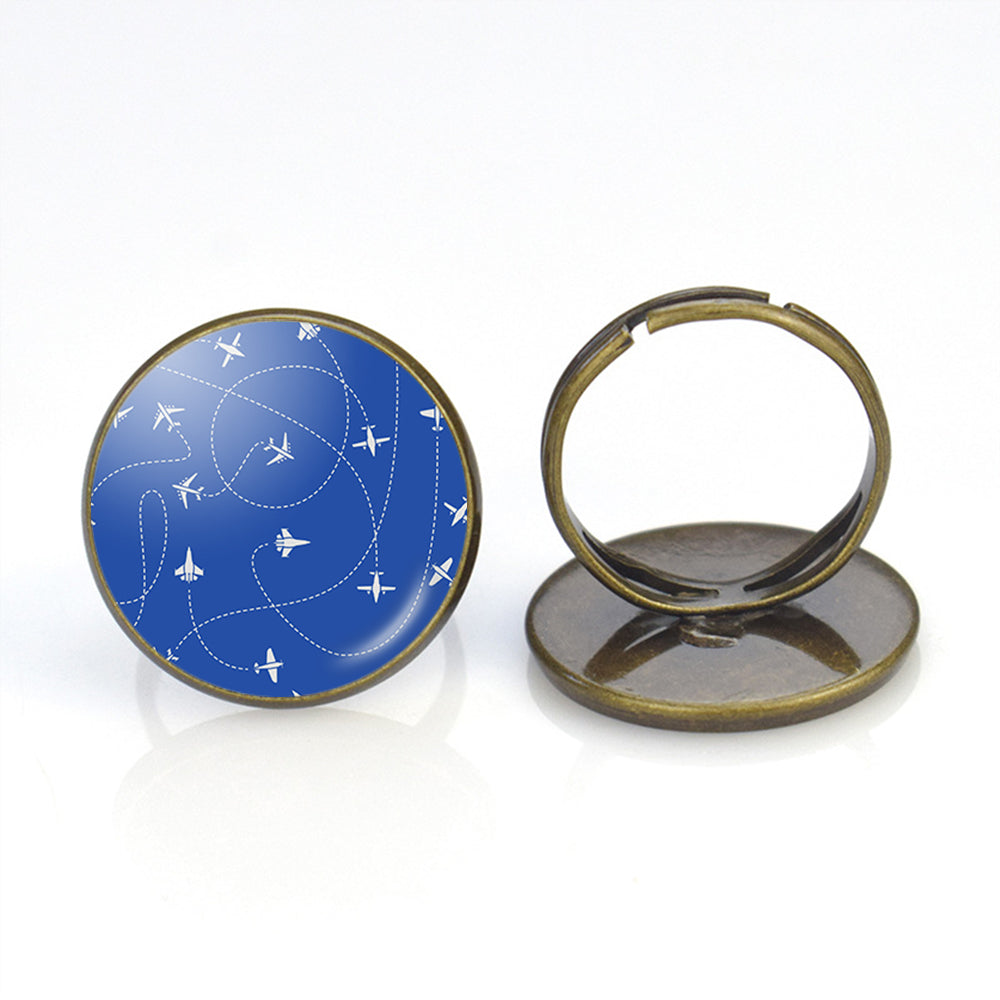 Travel The World By Plane (Blue) Designed Rings