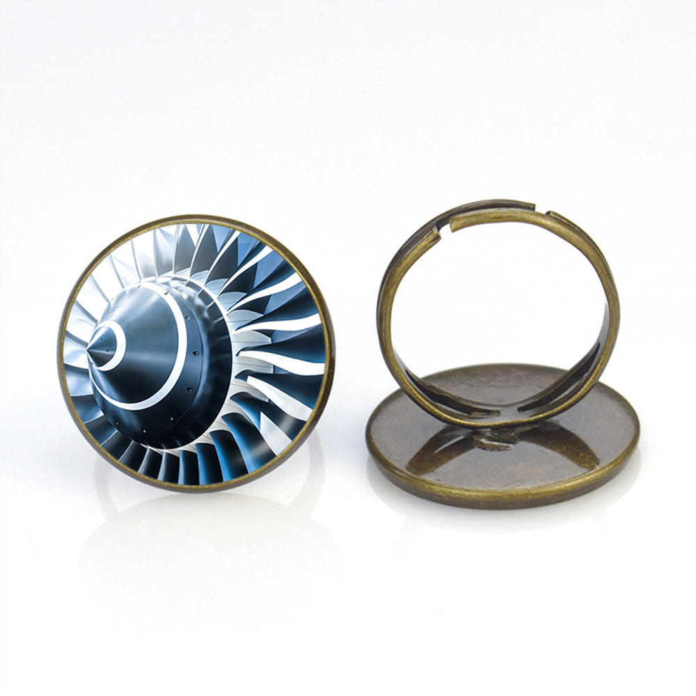 Blue Toned Super Jet Engine Blades Closeup Designed Rings