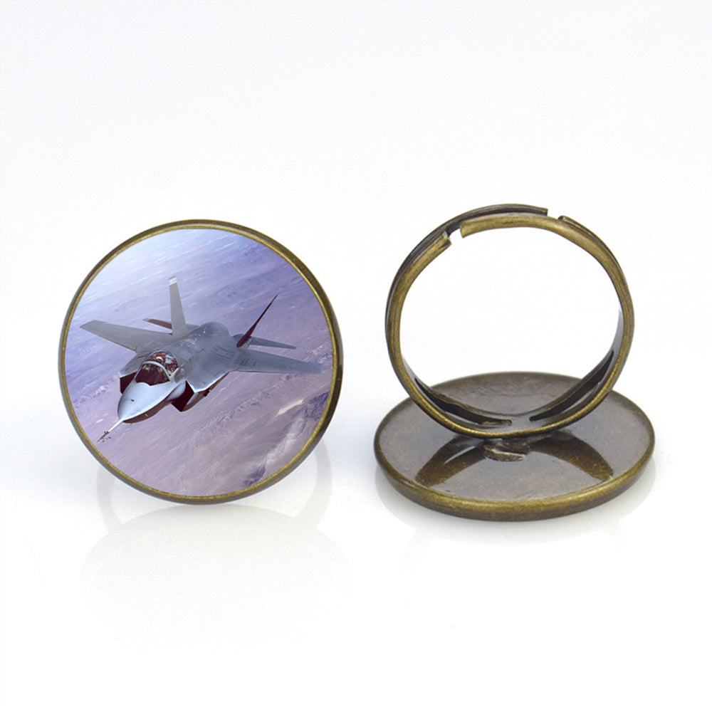 Fighter Jet 35 Captured in the Air Designed Rings