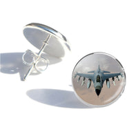 Thumbnail for Cruising Fighter Jet 16 aviation stud earrings, stainless steel body with engraved detail.