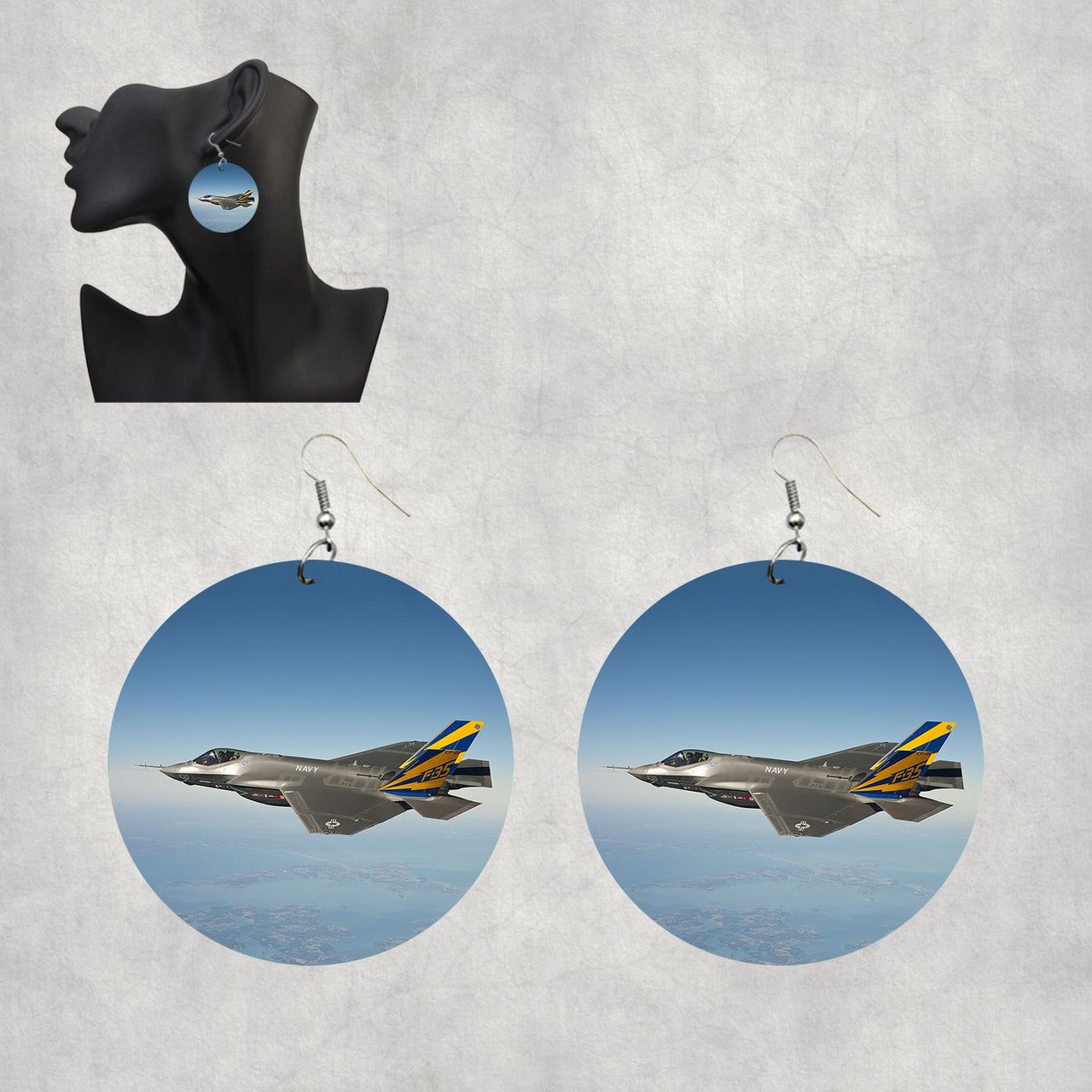Cruising Fighter Jet 35 Designed Wooden Drop Earrings