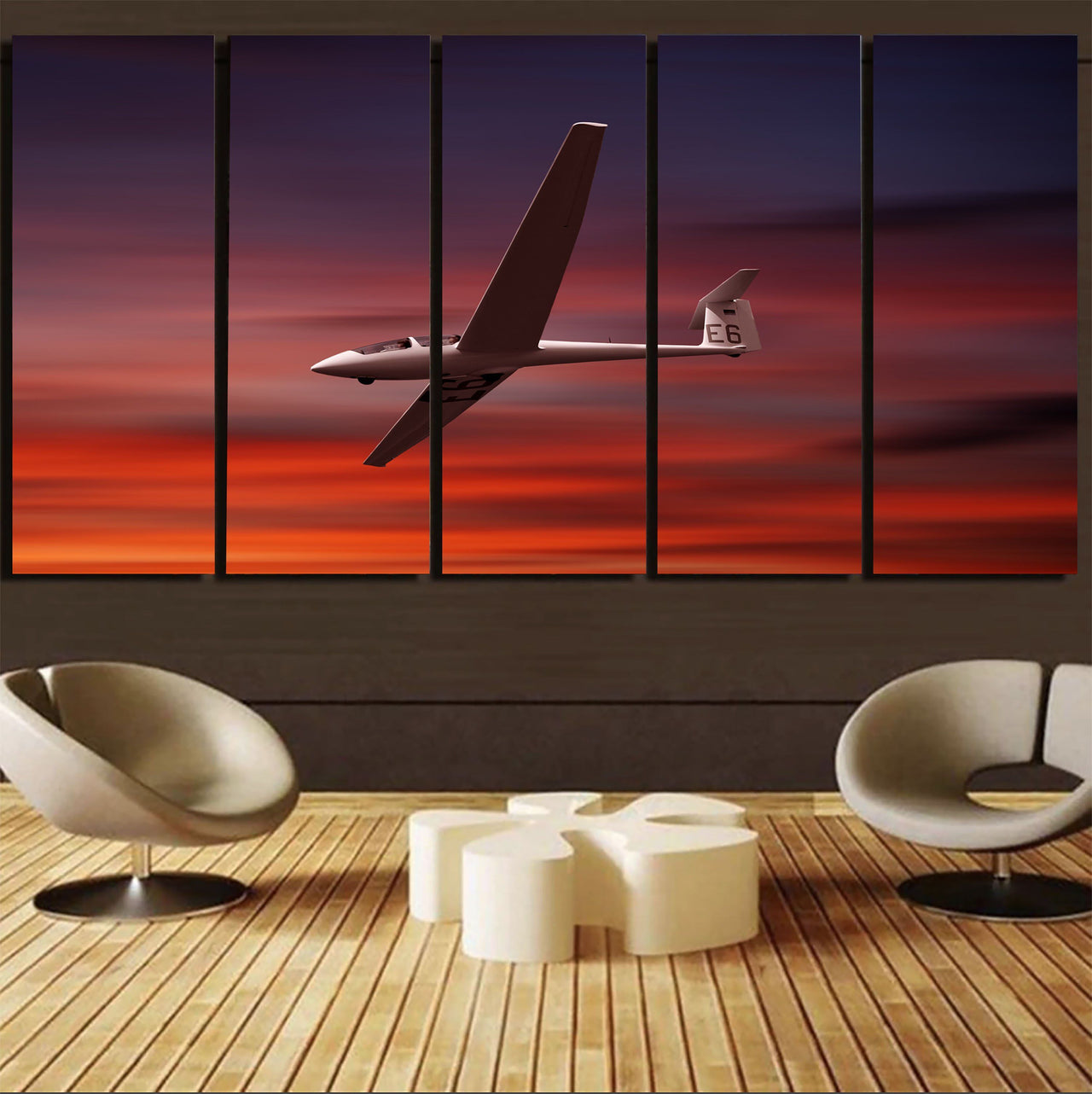 Cruising Glider at Sunset Printed Canvas Prints (5 Pieces) Aviation Shop 