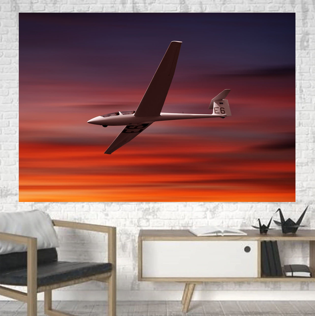 Cruising Glider at Sunset Printed Canvas Posters (1 Piece) Aviation Shop 