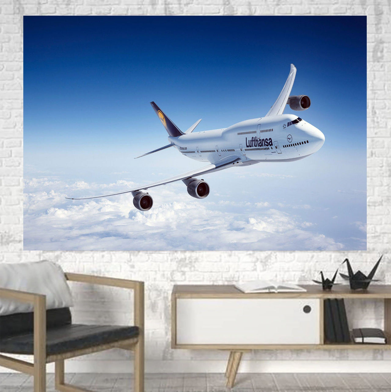 Cruising Lufthansa's Boeing 747 Printed Printed Canvas Posters (1 Piece) Aviation Shop 