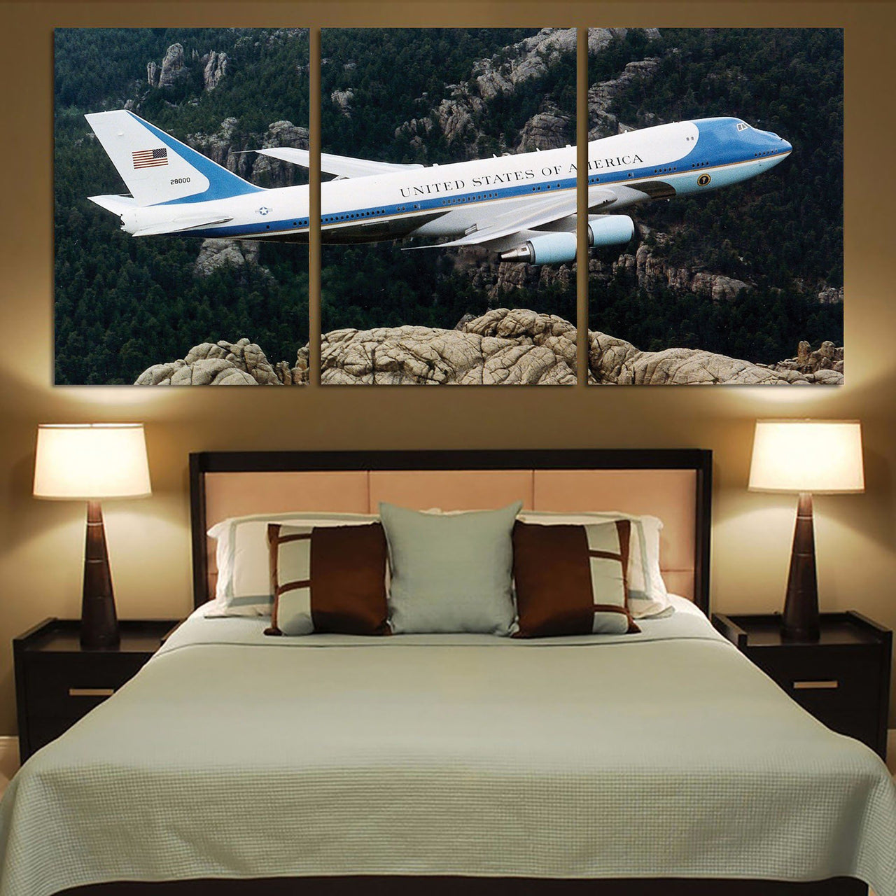 Cruising United States of America Boeing 747 Printed Canvas Posters (3 Pieces) Aviation Shop 