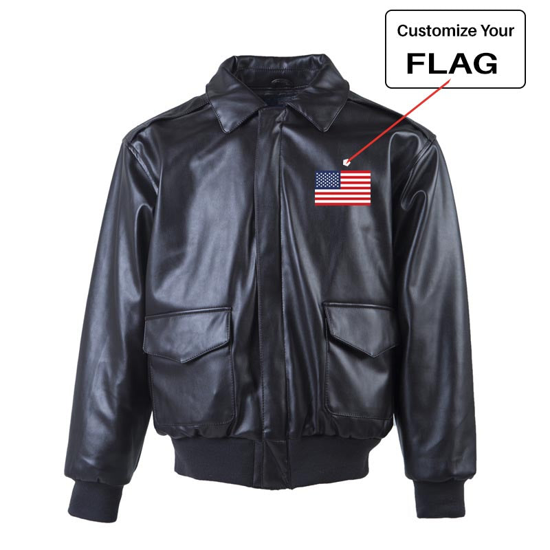Custom Flag Designed Leather Bomber Jackets (NO Fur)