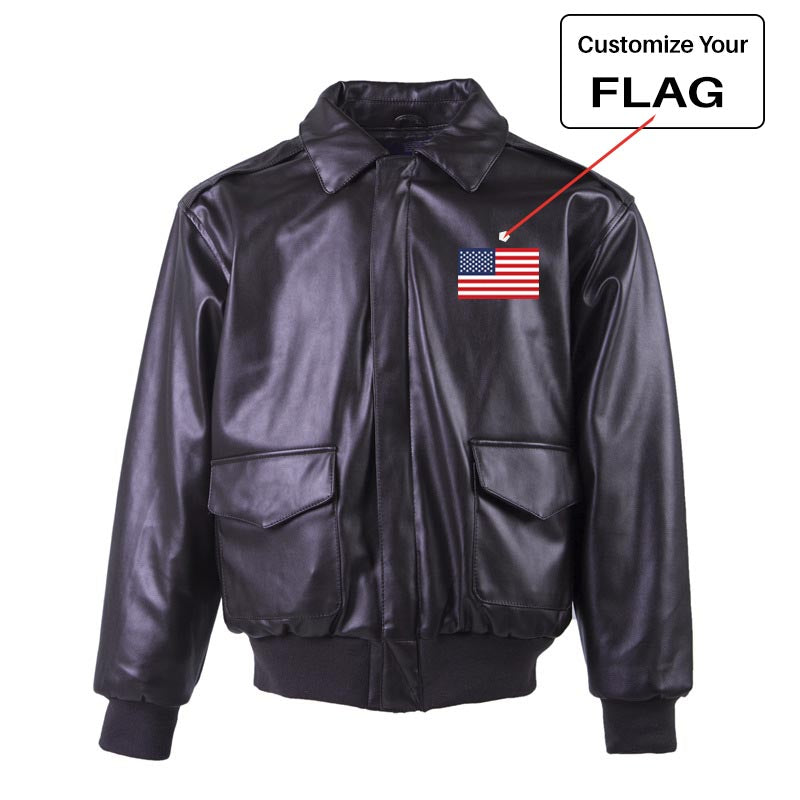 Custom Flag Designed Leather Bomber Jackets (NO Fur)