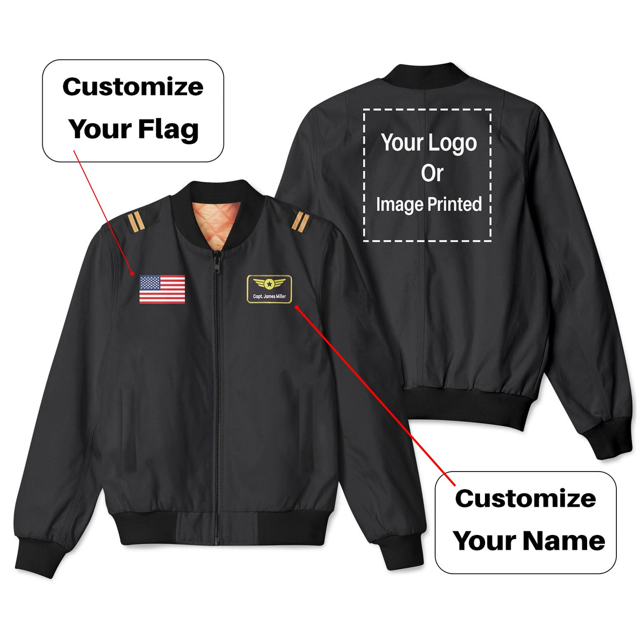 Custom Flag & Name & Logo Designed 3D Pilot Bomber Jackets