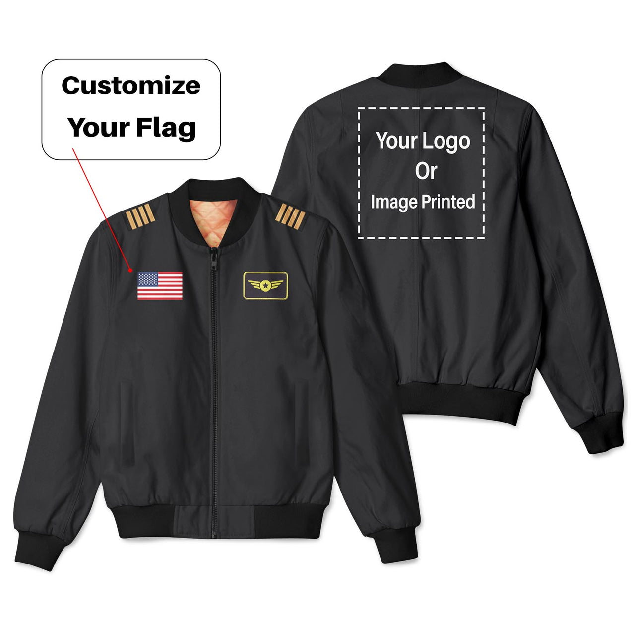 Custom Flag & Name & Logo Designed 3D Pilot Bomber Jackets