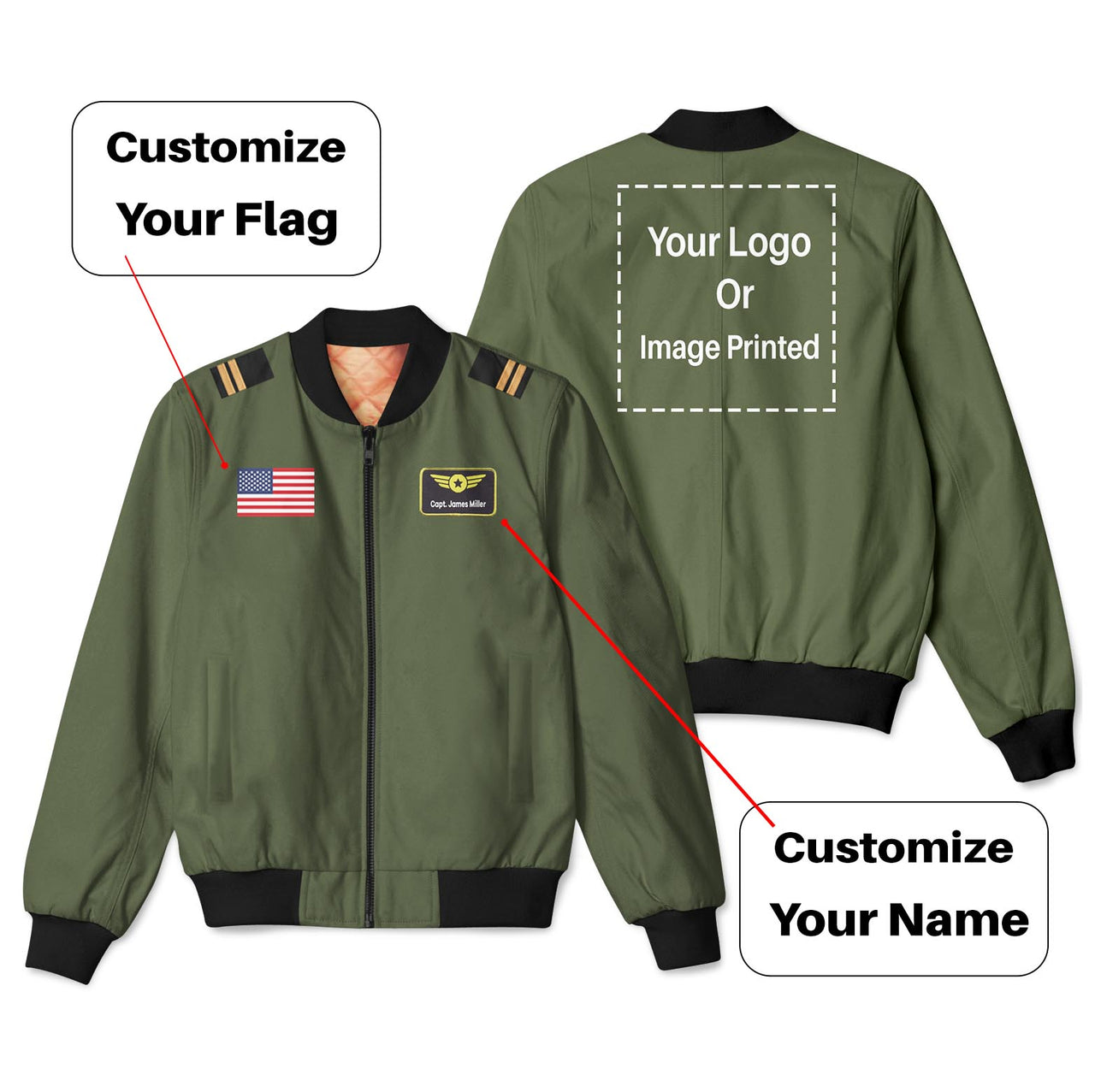Custom Flag & Name & Logo Designed 3D Pilot Bomber Jackets